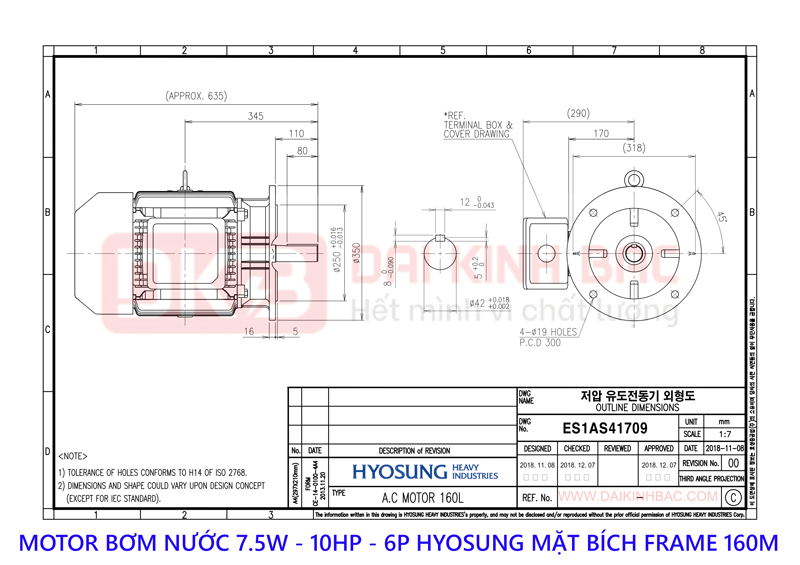 motor bom nuoc hyosung 7.5kw 6P mat bich