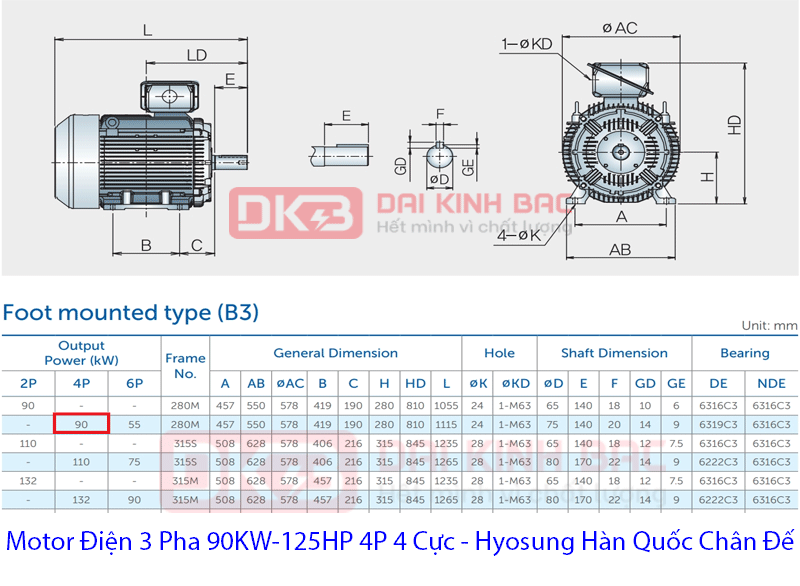 bản vẽ chi tiết hyosung hàn quốc 90Kw 4 cực chân đế 