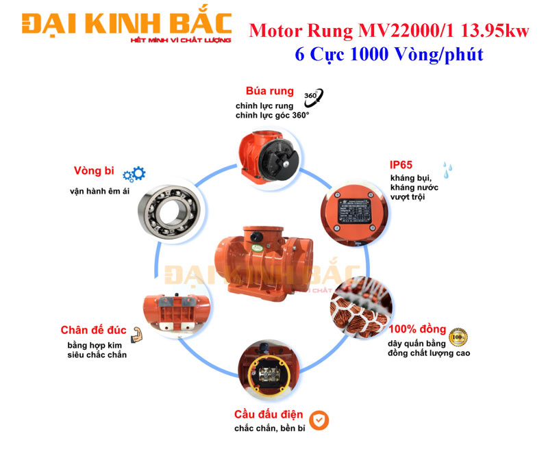 Các ưu điểm của Motor Rung MV22000/1 13.95kw 6 cực 1000v/p