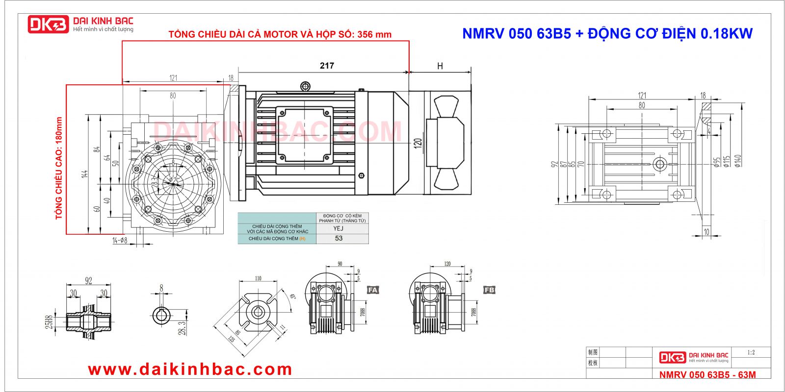 bản vẽ NMRV 050 cao cấp BGM với động cơ 0.18KW