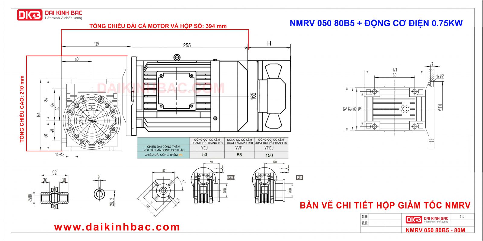 Bản vẽ nmrv 050 với động cơ 0.75KW 