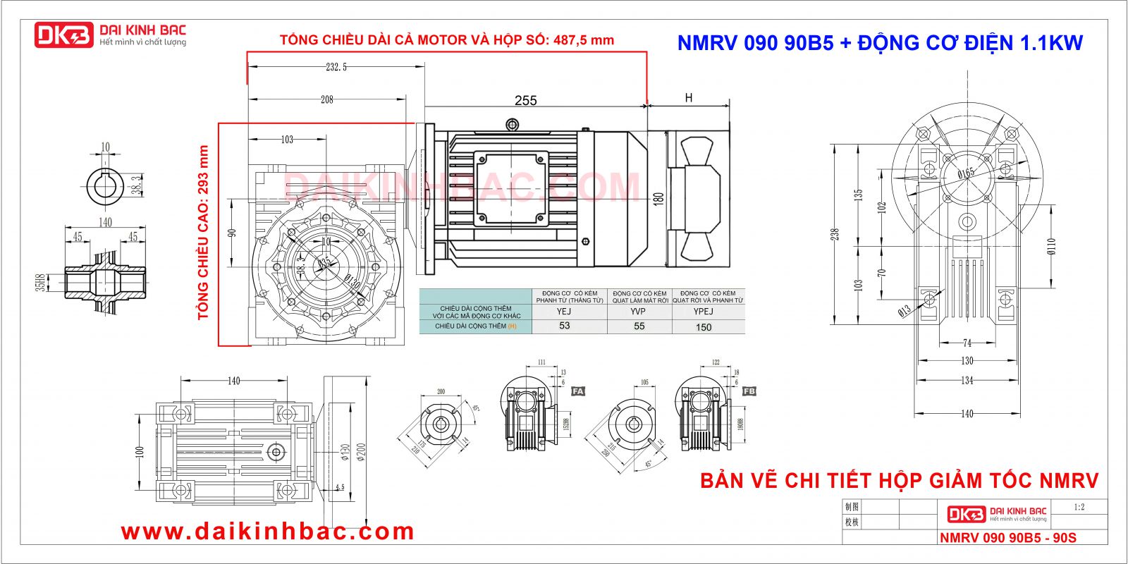 bản vẽ NMRV 090 BGM cao cấp với dộng cơ điện 1.1KW