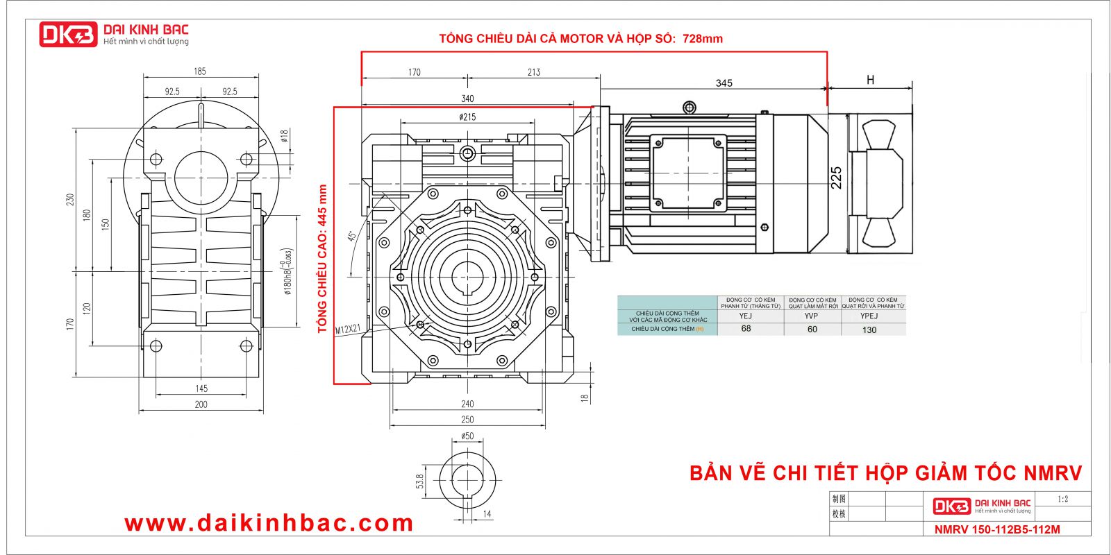 bản vẽ hộp số NMRV 150 lắp động cơ Frame 112B5