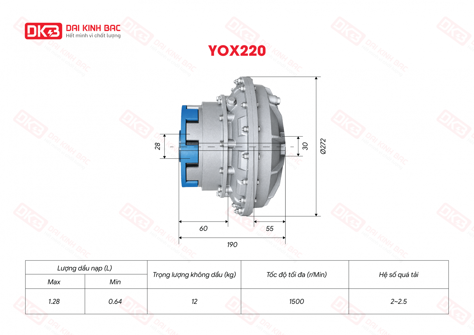 Bản vẽ thông số kỹ thuật của khớp nối thủy lực YOX220