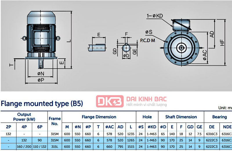 Motor Điện 3 Pha 132KW- 180HP 6P 6 Cực - Hyosung Hàn Quốc