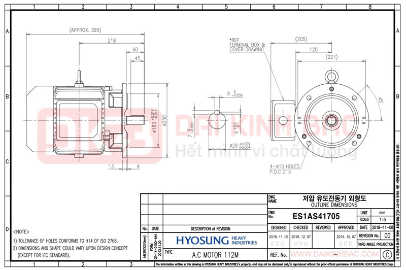 Motor Điện 3 Pha 2.2KW- 3HP 6P 6 Cực - Hyosung Hàn Quốc