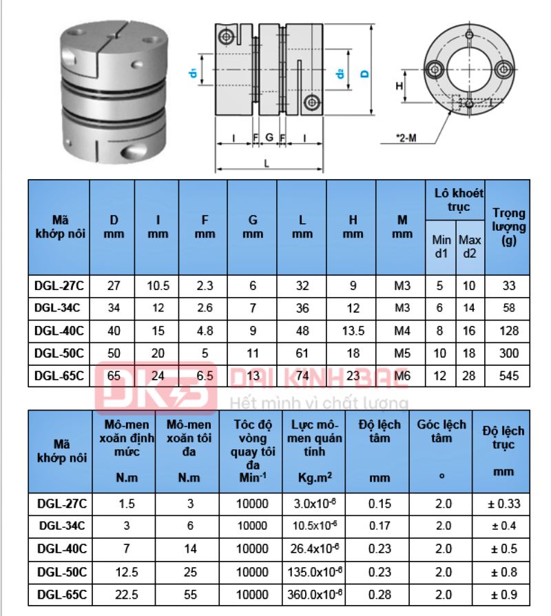 Các Model Khớp Nối Đĩa DGS, DGL Cho Động Cơ Bước, Servo