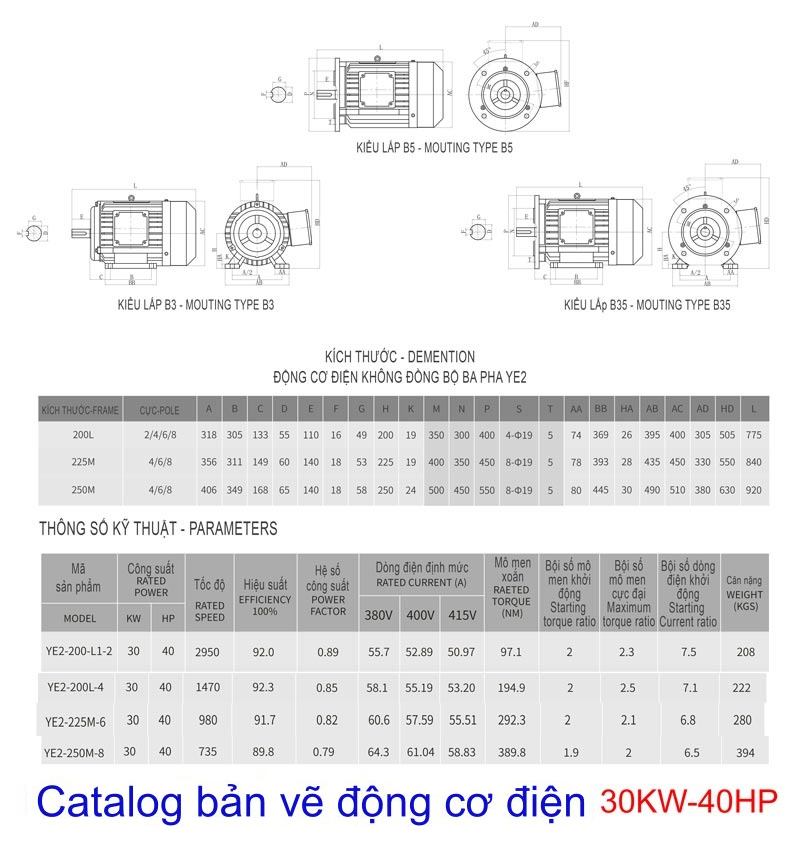 THÔNG SỐ ĐỘNG CƠ ĐIỆN 30KW- 40HP