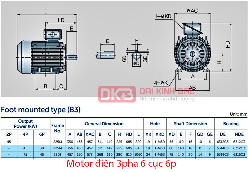 Motor Điện 3 Pha 45KW- 60HP 6P 6 Cực - Hyosung Hàn Quốc