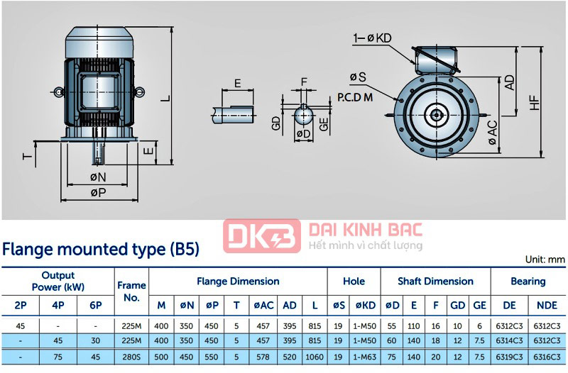 Motor Điện 3 Pha 45KW- 60HP 6P 6 Cực - Hyosung Hàn Quốc