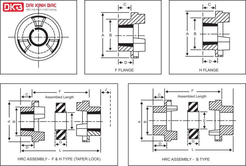 bản vẽ khớp nối gang trục đệm cao HRC giảm chấn