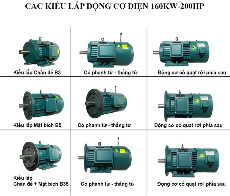  CÁC KIỂU LẮP CỦA MOTOR ĐIỆN 160KW 200HP