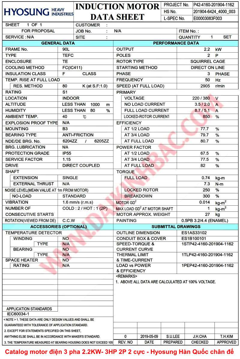 catalog-motor-dien-3-pha-2.2KW- 3HP-2p-2-cuc-hyosung-han-quoc-chan-de