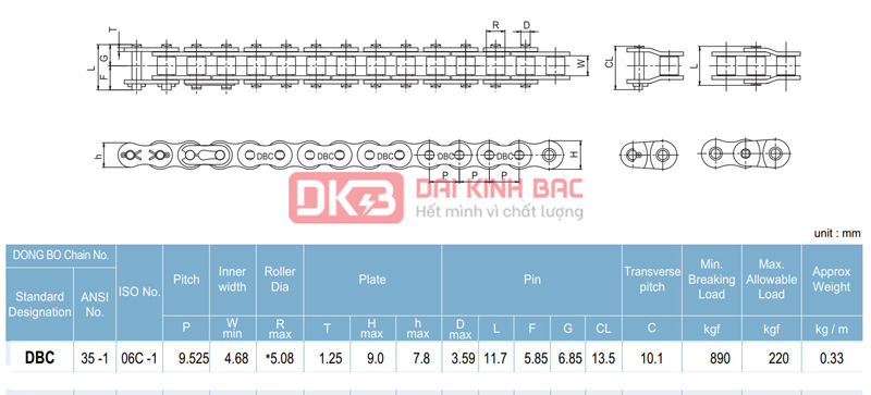 Xích Dongbo DBC 35 - Bước Xích 9.525 Hàn Quốc