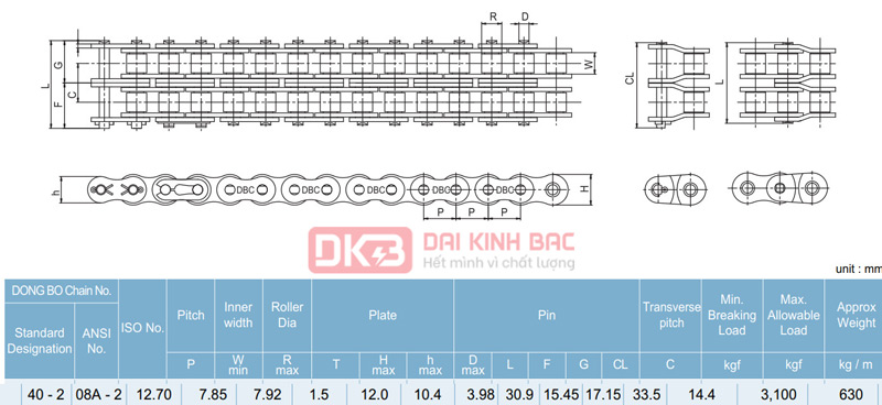 Xích Dongbo DBC 40 - Bước Xích 12.7mm Hàn Quốc