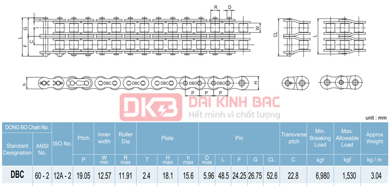 Xích Dongbo DBC 60 - Bước Xích 19.50mm Hàn Quốc