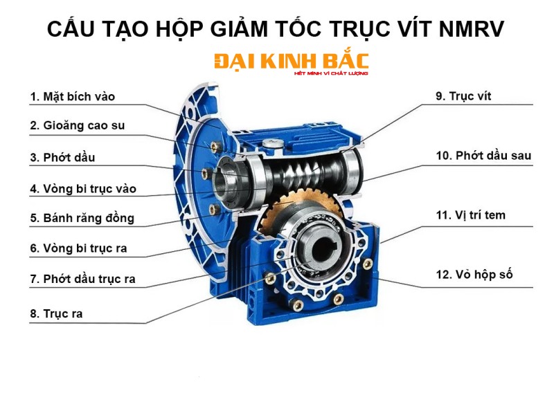 Cấu tạo hộp giảm tốc trục vít bánh vít NMRV