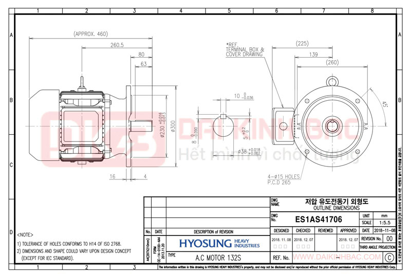 Motor Điện 3 Pha 3KW- 4HP 6P 6 Cực - Hyosung Hàn Quốc