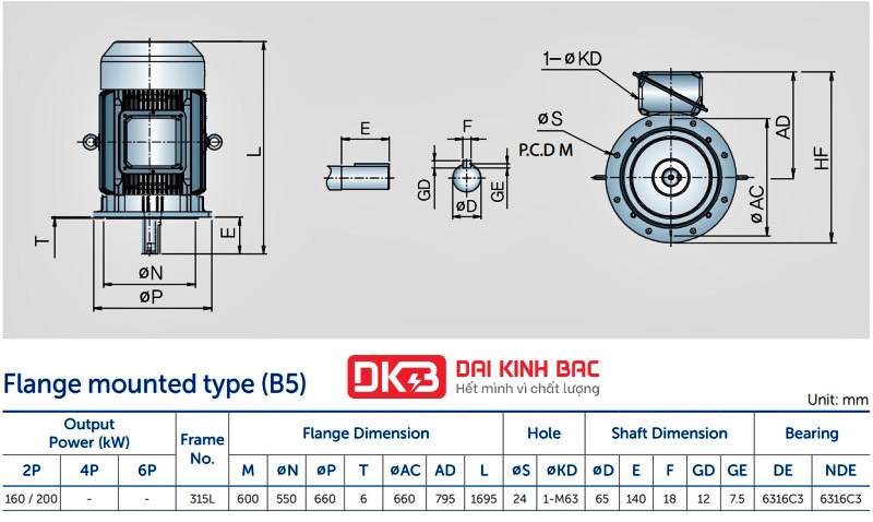 Motor Điện 3 Pha 160KW- 200HP 6P 6 Cực - Hyosung Hàn Quốc