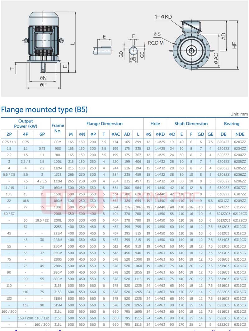 Motor Điện 3 Pha 22KW- 30HP 6P 6 Cực - Hyosung Hàn Quốc