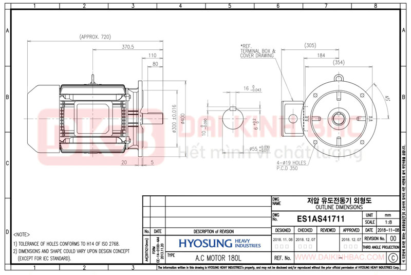 Motor Điện 3 Pha 15KW- 20HP 6P 6 Cực - Hyosung Hàn Quốc