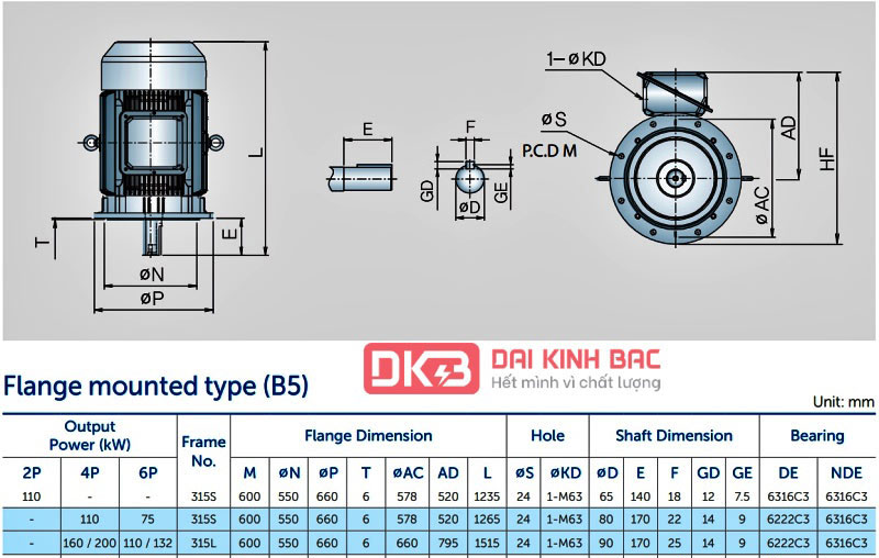 Motor Điện 3 Pha 110KW- 150HP 6P 6 Cực - Hyosung Hàn Quốc