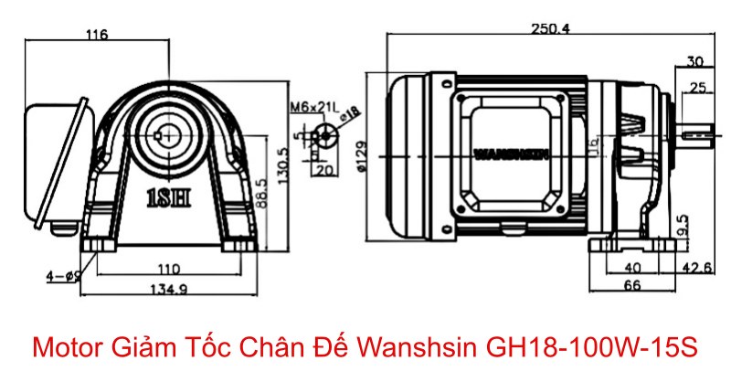 giảm tốc chân đế GH18-100W-15S