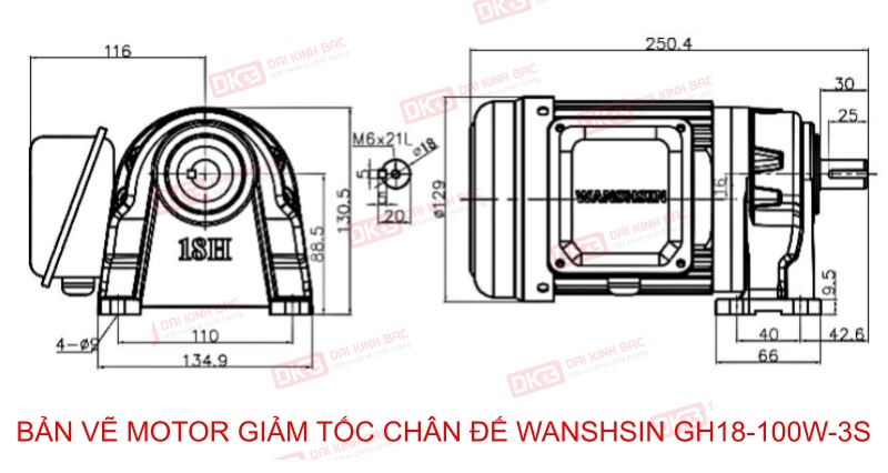 Motor Giảm Tốc Chân Đế Wanshsin GH18-100W-3S