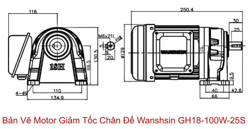 Motor Giảm Tốc Chân Đế Wanshsin GH18-100W-25S