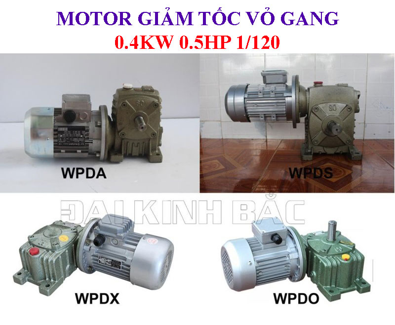 Motor giảm tốc lắp hộp giảm tốc trục vít vỏ gang 0.4kw 0.5hp 1/120