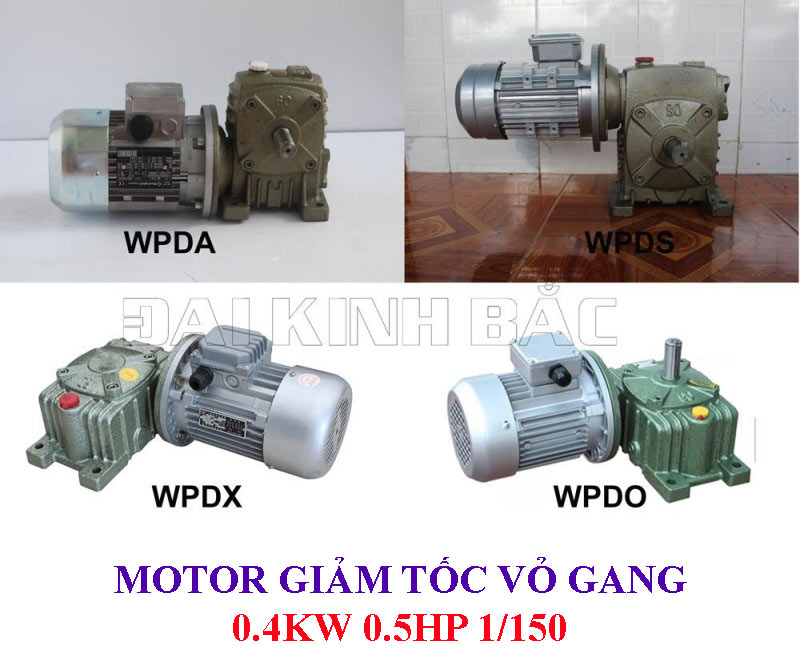 Motor giảm tốc lắp hộp giảm tốc trục vít vỏ gang 0.4kw 0.5hp 1/150