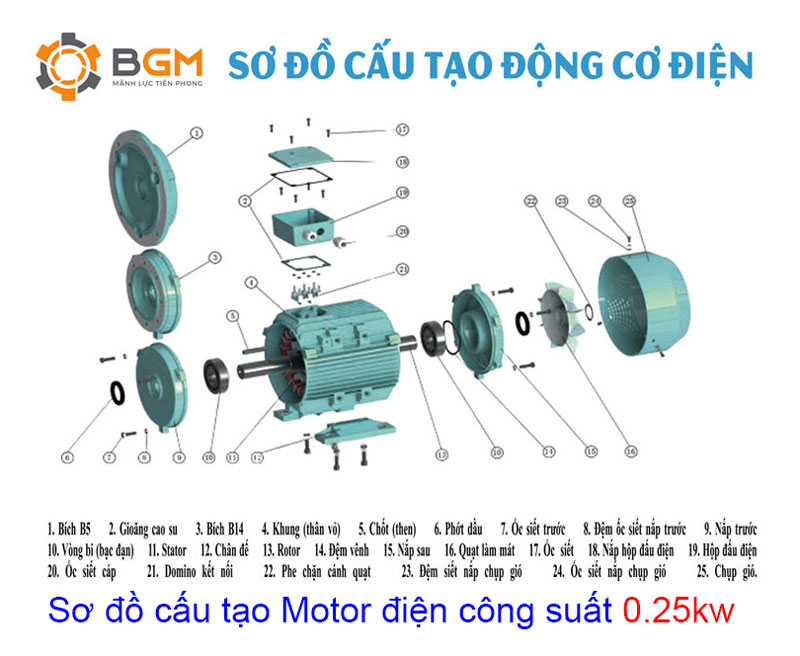 so do cau tao motor điện 0.25kw