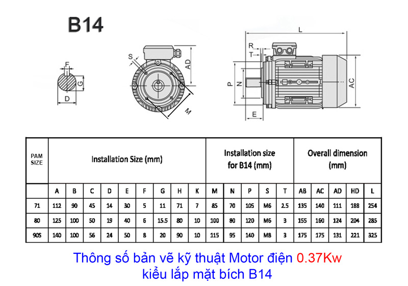 thong so ban vẽ motor 037kw B14