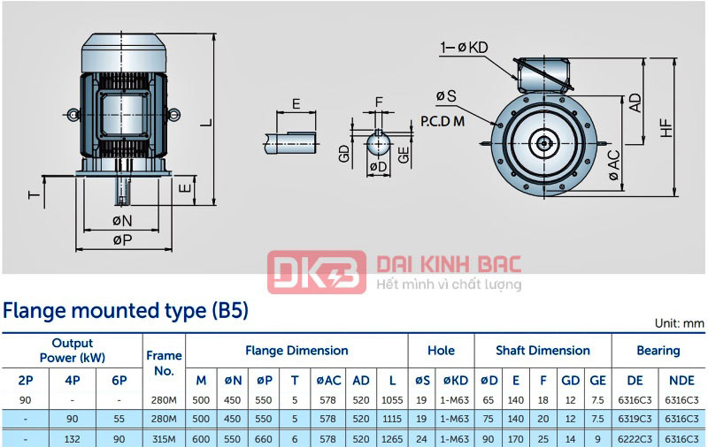 Motor Điện 3 Pha 90KW- 125HP 6P 6 Cực - Hyosung Hàn Quốc