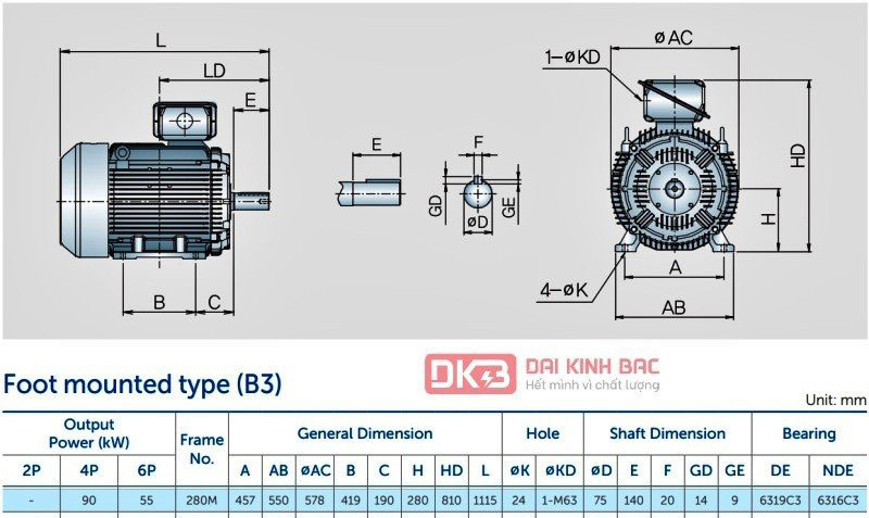 Motor Điện 3 Pha 90KW- 120HP 6P 6 Cực - Hyosung Hàn Quốc