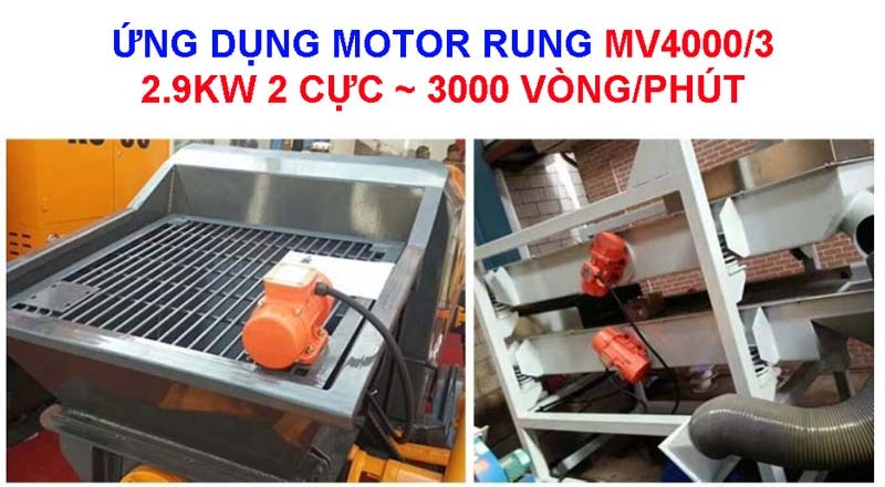Ứng dụng motor rung MV4000/3 2.9Kw 2 cực 3000v/p