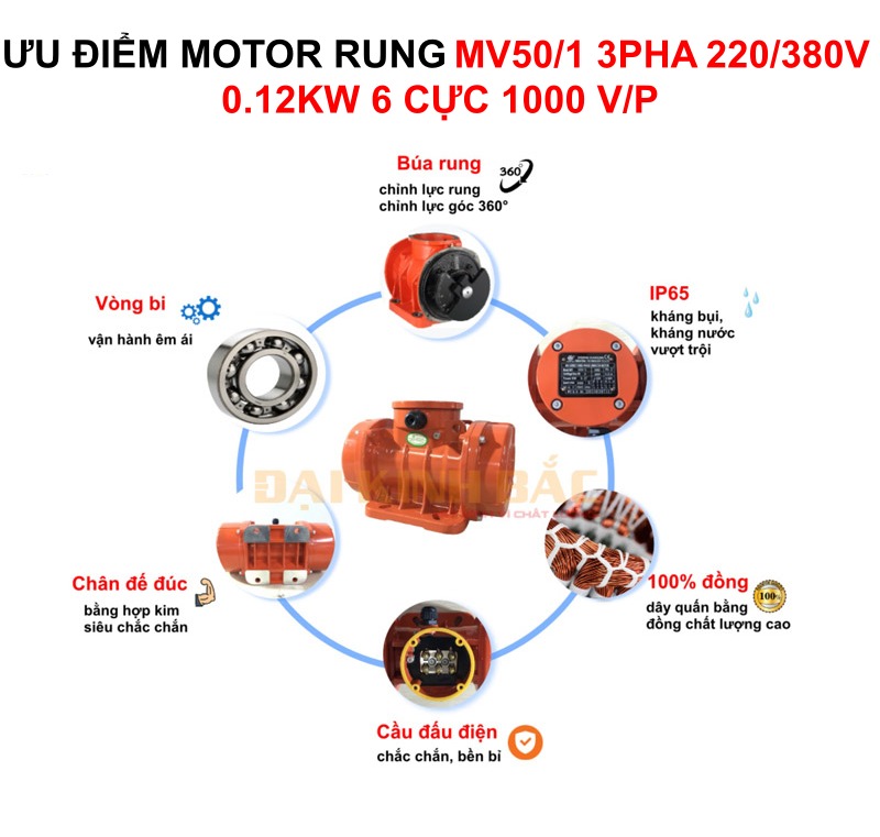 Các ưu điểm của Motor Rung MV50/1 0.12kw 6 cực 10v/p