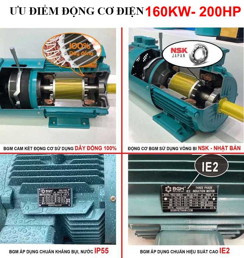 ƯU ĐIỂM CỦA MOTOR ĐIỆN 160KW 200HP