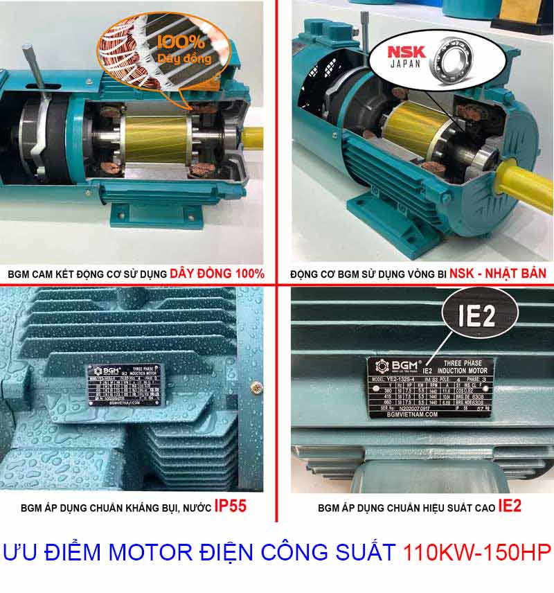 bon uu diem motor dien cong suat 110kw 150hp