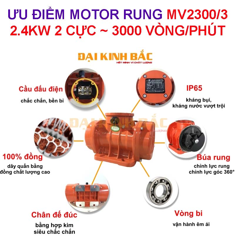 Ưu điểm motor rung MV2300/3 2.4KW 2 cực ~ 3000 vòng/phút