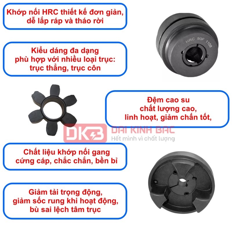 ưu điểm khớp nối gang trục đệm cao su HRC