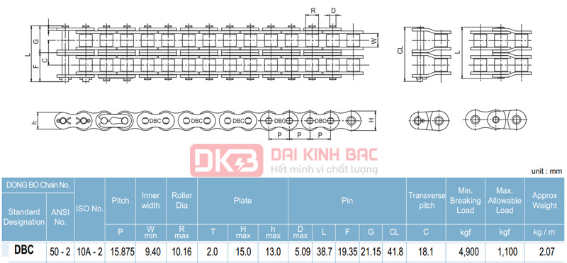 Xích Dongbo DBC 50 - Bước Xích 15.875mm Hàn Quốc