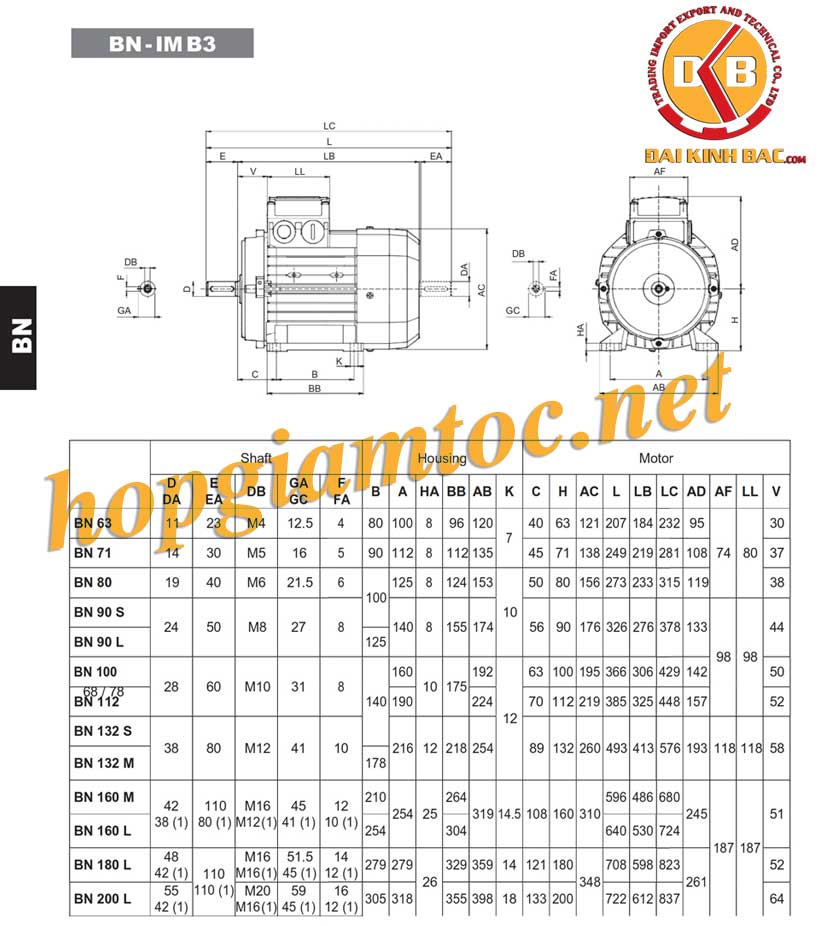 Catalog motor điện chân đế Bonfiglioli 30kw