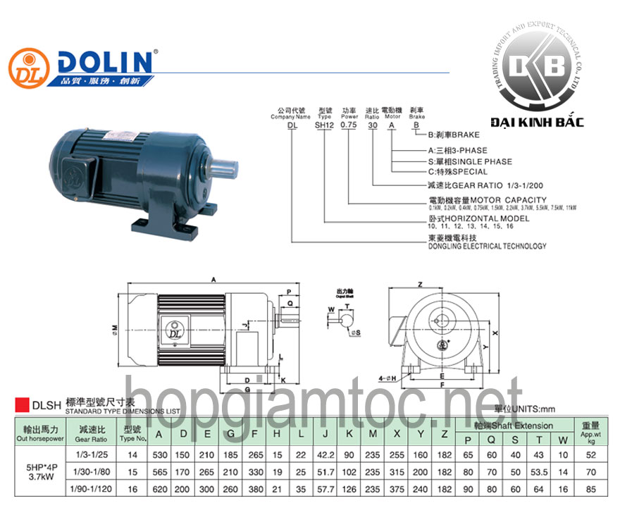Motor giảm tốc Dolin chân đế 3.7kw
