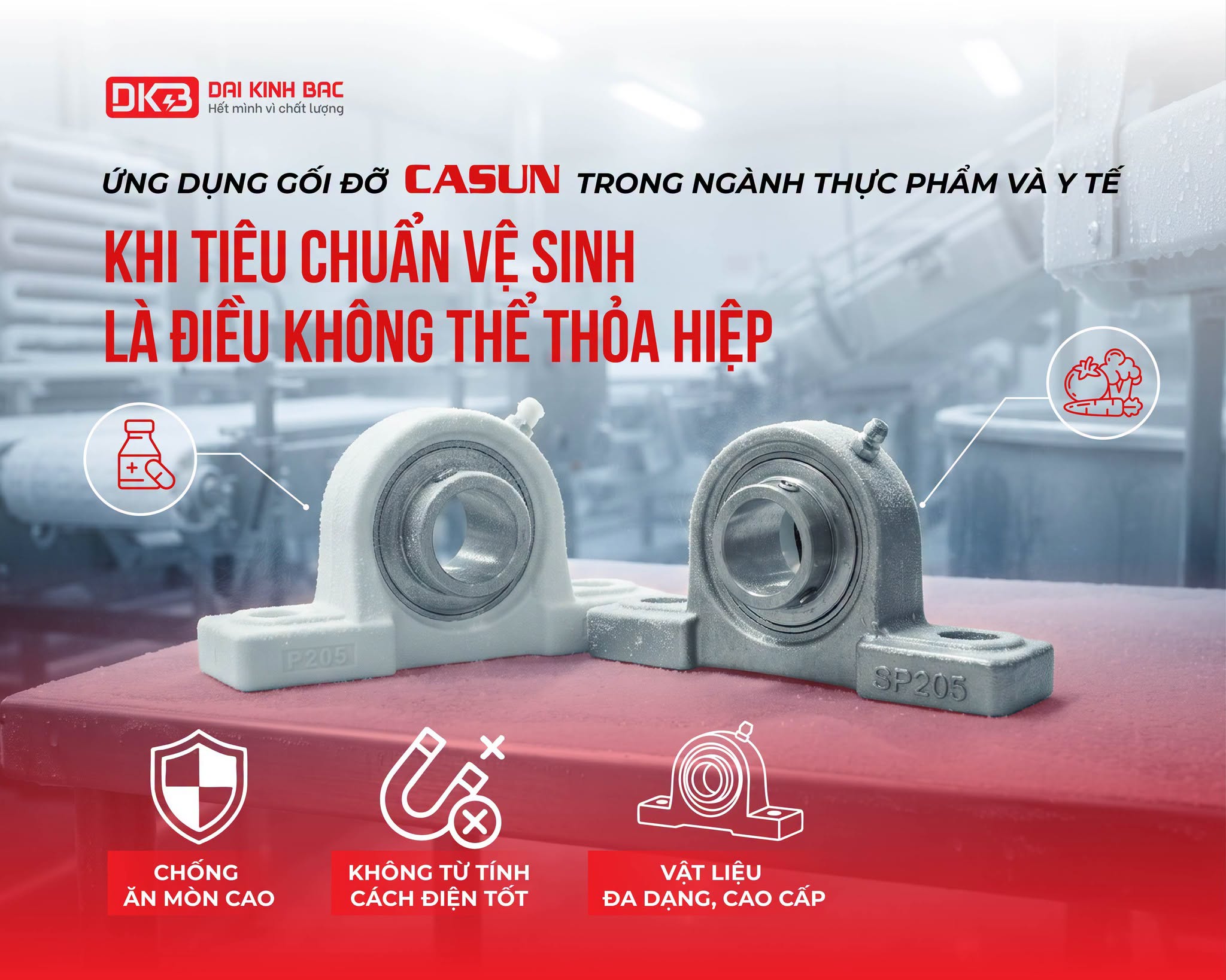 GỐI ĐỠ INOX & GỐI ĐỠ INOX VỎ NHỰA CASUN CHO NGÀNH THỰC PHẨM, Y TẾ